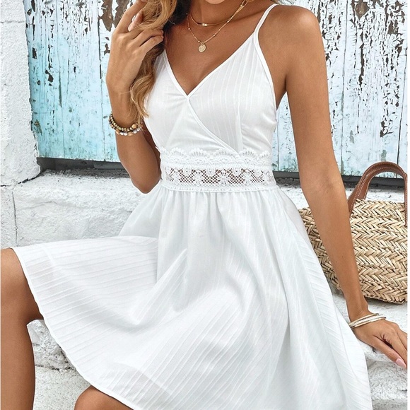 White Frenchy Contrast Lace Cami Dress - Picture 3 of 6
